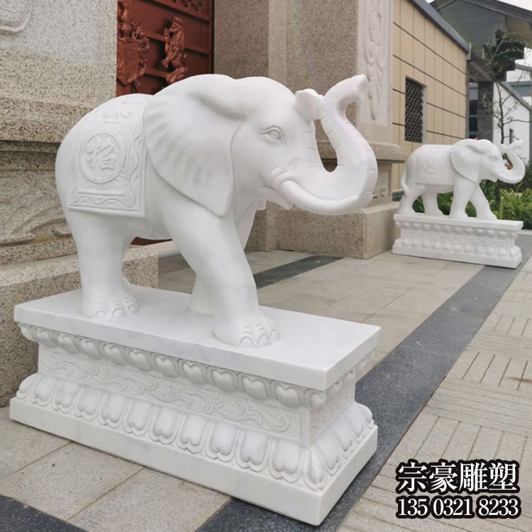 別墅門(mén)口大型漢白玉石雕鎮(zhèn)宅大象雕塑